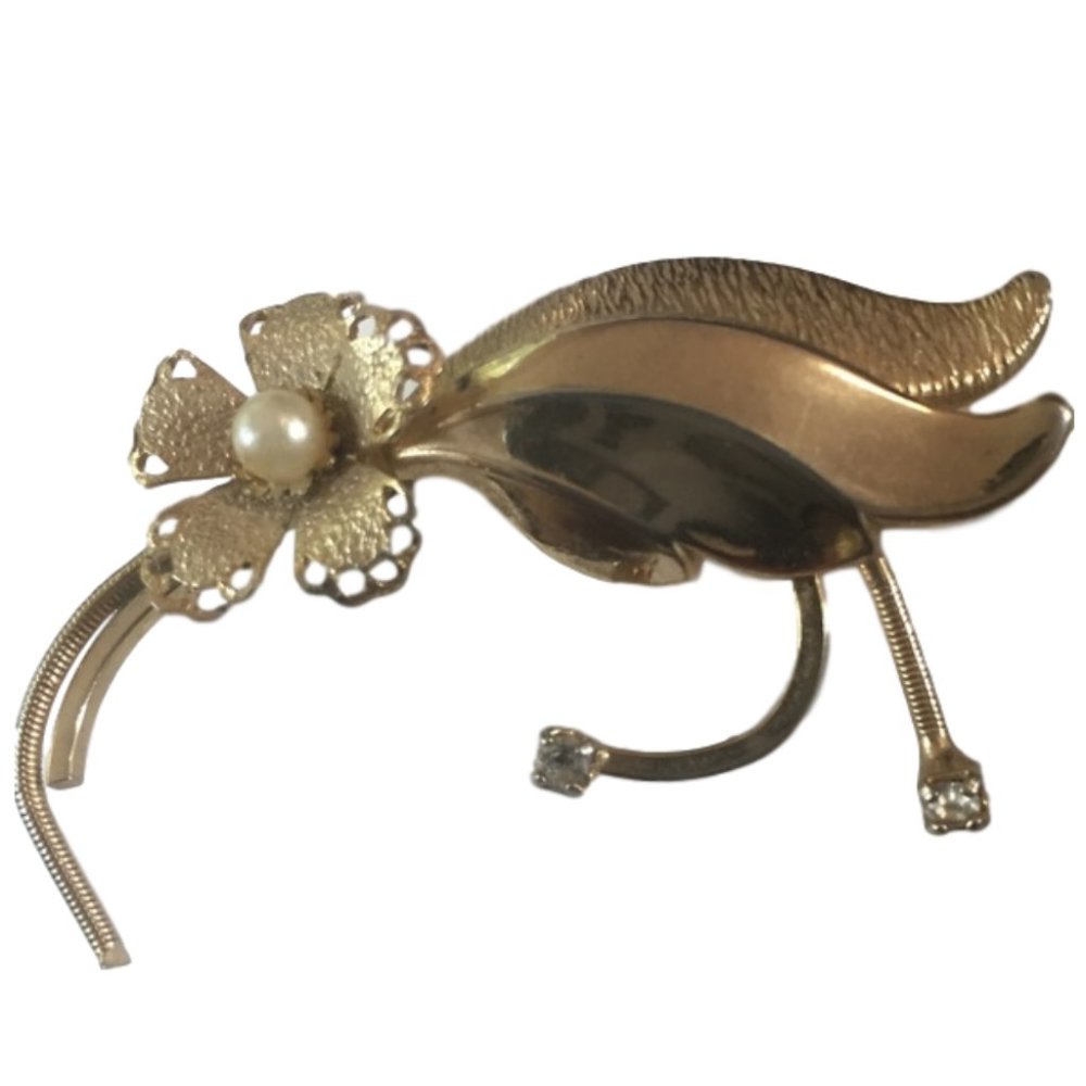 Vintage brooch with faux pearls & rhinestones